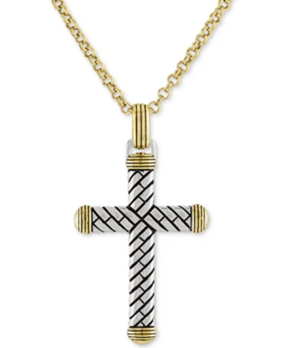 Esquire Men's Jewelry Textured Cross 22" Pendant Necklace In 14k Gold Over Sterling Silver, Created For Macy's