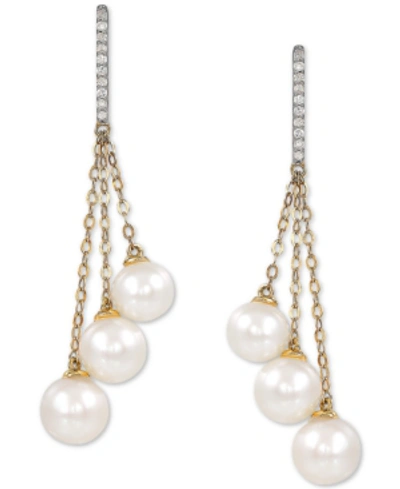 Honora Cultured Freshwater Pearl (6-7-1/2mm) & Diamond (1/10 Ct. T.w.) Drop Earrings In 14k Gold In White