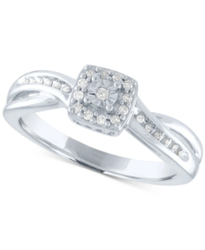 Promised Love Diamond Square Cluster Promise Ring (1/10 Ct. T.w.) In Sterling Silver