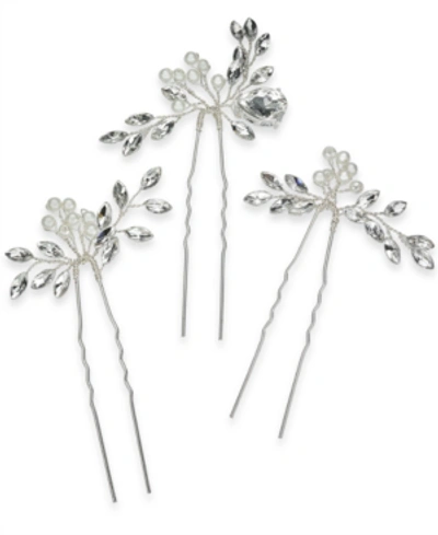 Inc International Concepts 3-pc. Set Crystal & Imitation Pearl Bead Bobby Pins, Created For Macy's In Silver