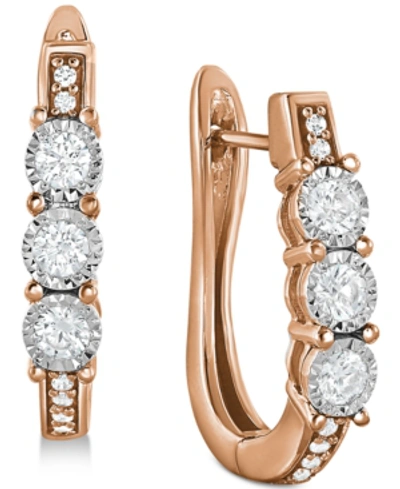 Trumiracle Diamond Three-stone Hoop Earrings (1/2 Ct. T.w.) In 10k White Gold In Rose Gold