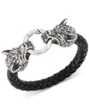 LEGACY FOR MEN BY SIMONE I. LEGACY FOR MEN BY SIMONE I. SMITH WOLF HEAD LEATHER BRAIDED BRACELET IN STAINLESS STEEL