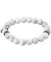 LEGACY FOR MEN BY SIMONE I. LEGACY FOR MEN BY SIMONE I. SMITH WHITE AGATE (10MM) BEADED STRETCH BRACELET IN STAINLESS STEEL