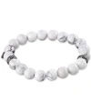 Legacy For Men By Simone I. Smith White Agate (10mm) Beaded Stretch Bracelet In Stainless Steel In White
