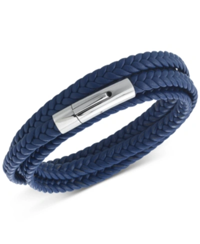 Legacy For Men By Simone I. Smith Leather Wrap Bracelet In Stainless Steel In Blue