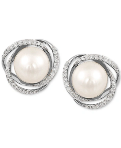 Honora Cultured Freshwater Pearl (7mm) & Diamond (1/8 Ct. T.w.) Stud Earrings In 14k Gold In White Gold