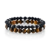 HE ROCKS TIGER EYE STONE AND BLACK LAVA BEAD DOUBLE BRACELET WITH STAINLESS STEEL BEADS, 8.5"