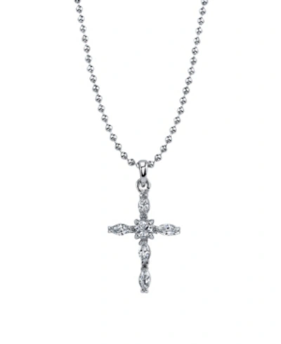 Symbols Of Faith Silver-tone Cross Pendant Necklace 16" Adjustable In White