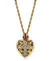 SYMBOLS OF FAITH 14K GOLD-DIPPED CRYSTAL HEART CROSS LOCKET NECKLACE 18"