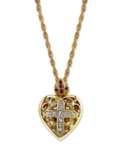 Symbols Of Faith 14k Gold-dipped Crystal Heart Cross Locket Necklace 18" In No Color