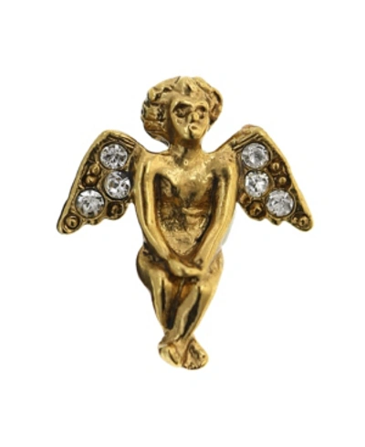 Symbols Of Faith 14k Gold-dipped Crystal Guardian Angel Lapel Pin In White