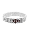 Symbols Of Faith Silver-tone Purple Rhinestone Cross Stretch Bracelet In Purple