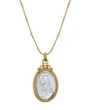 SYMBOLS OF FAITH 14K GOLD-DIPPED SILVER-TONE CRYSTAL VIRGIN MARY MEDALLION NECKLACE 20"