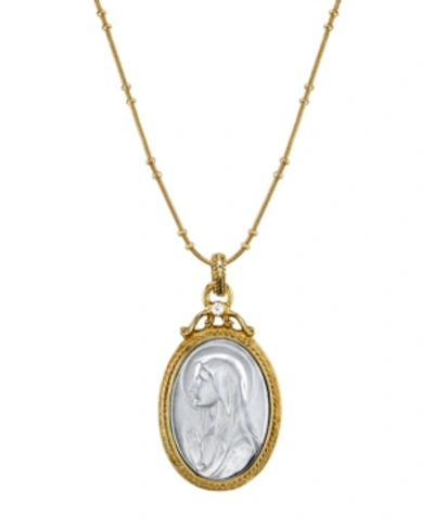 Symbols Of Faith 14k Gold-dipped Silver-tone Crystal Virgin Mary Medallion Necklace 20" In Grey