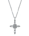 SYMBOLS OF FAITH SILVER-TONE CRYSTAL CROSS PENDANT NECKLACE 18"