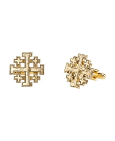 Symbols Of Faith 14k Gold-dipped Jerusalem Cross Round Cuff Links