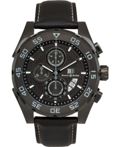 Buech & Boilat Torrent Men's Chronograph Watch Black Leather Strap, Black Dial, 44mm