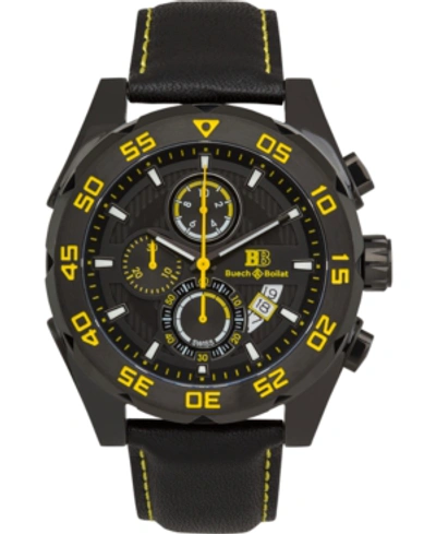 Buech & Boilat Torrent Men's Chronograph Watch Black Leather Strap, Black And Yellow Dial, 44mm