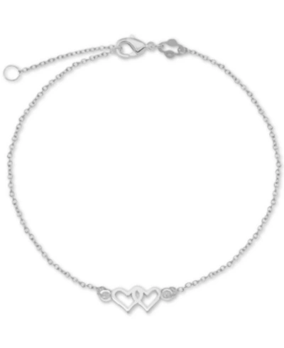 Giani Bernini Double-heart Chain Ankle Bracelet In Sterling Silver