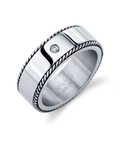 He Rocks Oxidized Rope Design Stainless Steel Ring With Cubic Zirconia In Silver