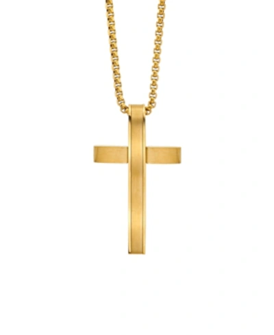 He Rocks Modern Cross 24" Pendant Necklace In Stainless Steel In Gold
