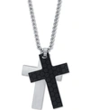 HE ROCKS SILVER AND BLACK DOUBLE CROSS PENDANT NECKLACE IN STAINLESS STEEL, 24" CHAIN
