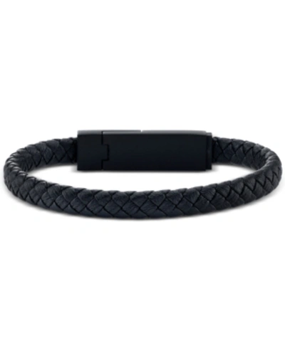 He Rocks Android Charger Bracelet In Black Leather And Stainless Steel
