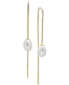 Effy Collection Effy Cultured Freshwater Pearl (10 X 7mm) Threader Earrings In 14k Gold In White