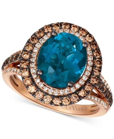 Le Vian Deep Sea Blue Topaz (4 Ct. T.w.) & Diamond (7/8 Ct.t.w.) Statement Ring In 14k Rose Gold (also In Op