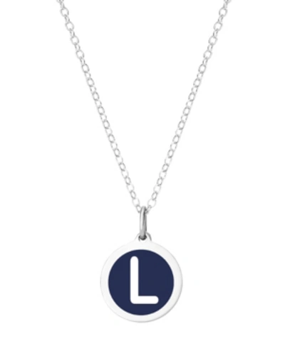 Auburn Jewelry Mini Initial Pendant Necklace In Sterling Silver And Navy Enamel, 16" + 2" Extender In Navy-l