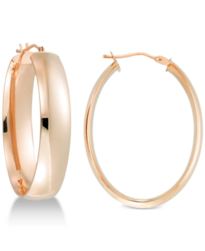 Italian Gold Polished Oval Hoop Earrings In 14k Gold In Rose Gold