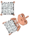 TRUMIRACLE DIAMOND PRINCESS CLUSTER STUD EARRINGS (1 CT. T.W.) IN 14K WHITE, YELLOW OR ROSE GOLD