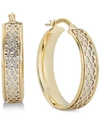 Italian Gold Lattice-design Oval Hoop Earrings In 14k White Gold And 14k Gold In Gold
