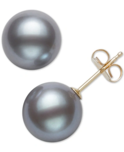 Belle De Mer Cultured Freshwater Pearl Stud 14k Yellow Gold Earrings (8mm) In Gray