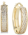 Italian Gold Lattice-design Oval Hoop Earrings In 14k White Gold And 14k Gold In Gold
