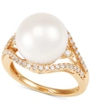 Honora Cultured White Ming Pearl (11-13mm) & Diamond (1/3 Ct. T.w.) Ring In 14k Gold In White