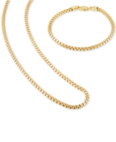 Esquire Men's Jewelry 2-pc. Set Box Link 22" Chain Necklace And Bracelet In 14k Gold-plated Sterling Silver, Created For M In Gold Over Silver