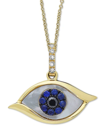 Effy Collection Effy Mother-of-pearl, Sapphire (1/10 Ct. T.w.) & Diamond Accent Evil-eye 18" Pendant Necklace In 14k In Gold