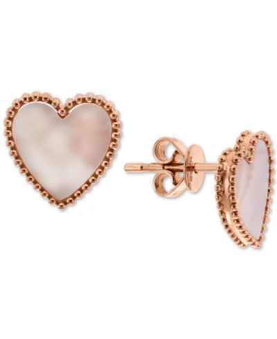 Effy Collection Effy Mother-of-pearl Heart Stud Earrings In 14k Rose Gold