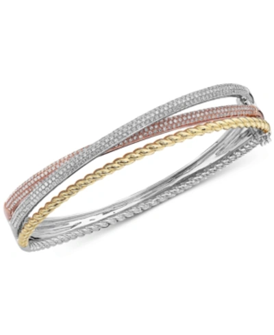 Effy Collection Effy Diamond Tri-color Bangle Bracelet (1-1/2 Ct. T.w.) In 14k Gold, 14k White Gold And 14k Rose Gol In Yellow/white/rose Gold