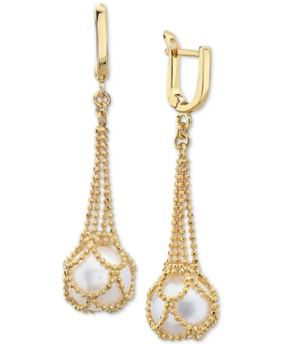 Effy Collection Effy Cultured Freshwater Pearl (10mm) Drop Earrings In 18k Gold Over Sterling Silver In Gold Over Silver