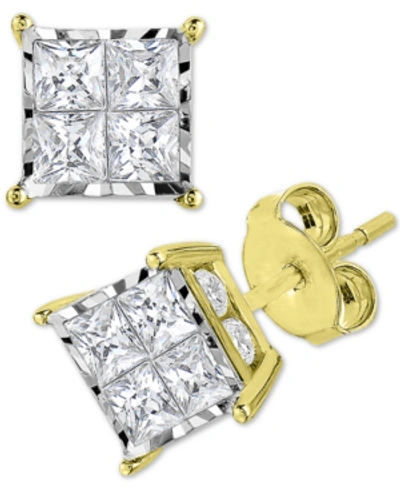 Trumiracle Diamond Princess Cluster Stud Earrings (1 Ct. T.w.) In 14k White, Yellow Or Rose Gold In Yellow Gold