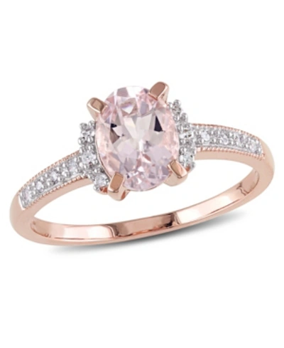 Delmar Morganite (1-1/7 Ct. T.w.) And Diamond (1/20 Ct. T.w.) Ring In 18k Rose Gold Over Sterling Silver