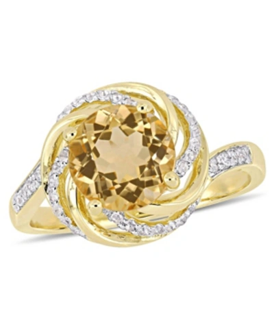 Delmar Citrine (1-4/5 Ct. T.w.), White Topaz (1/7 Ct. T.w.) And Diamond Accent Swirl Ring In 18k Yellow Gol