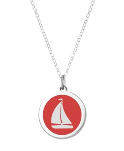 Auburn Jewelry Sailboat Pendant Necklace In Sterling Silver And Enamel, 16" + 2" Extender In Red