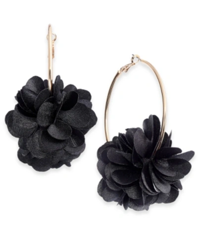 Inc International Concepts Fabric Flower Hoop Earrings, Created For Macy's In Black