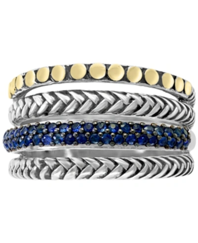 Effy Collection Effy Sapphire Multi-row Stack Look Statement Ring (1/3 Ct. T.w.) In Sterling Silver & 18k Gold