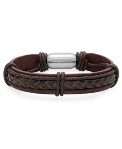 Steeltime Men's Leather String Design Bracelet In Brown
