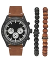INC INTERNATIONAL CONCEPTS MEN'S BROWN LEATHER STRAP WATCH 48MM GIFT SET, CREATED FOR MACY'S