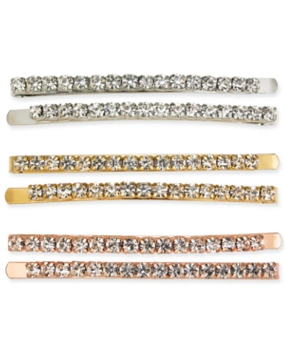 Inc International Concepts Tri-tone 6-pc. Set Crystal Bobby Pins, Created For Macy's In Multi